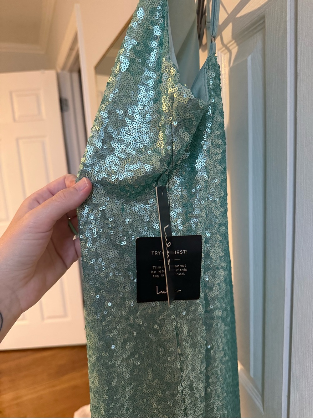 Sequin Halter Mini Dress in Mint Green - lulus - Picture 4 of 6